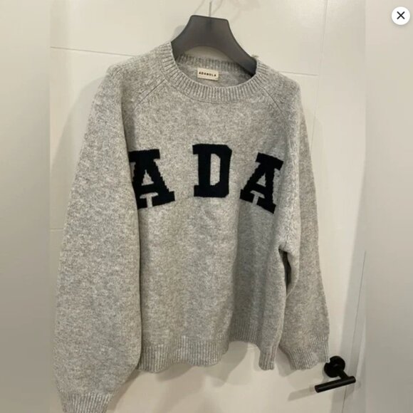 NWT! Adanola ADA Oversized Knit Sweatshirt - Light Grey Melange w/ Navy - Picture 2 of 4